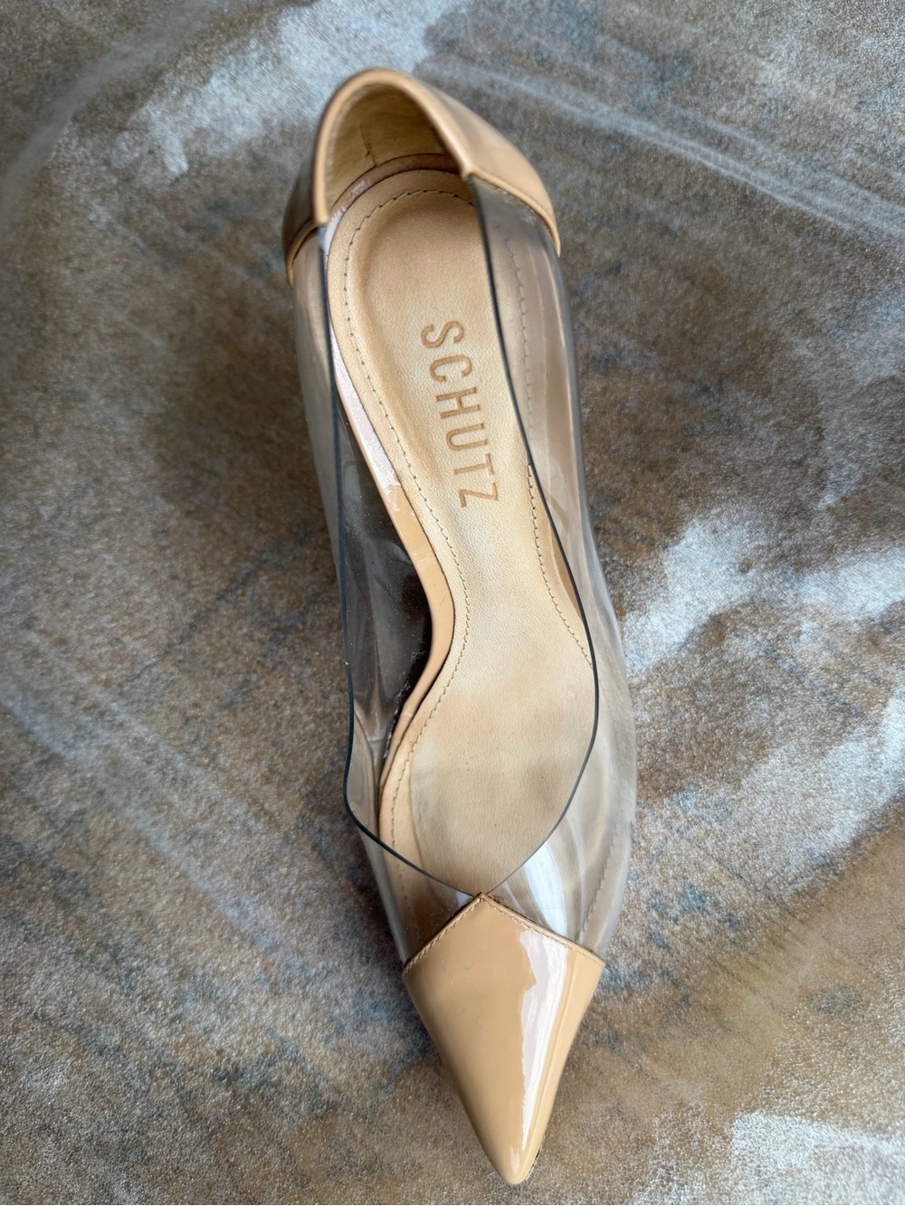 SCHUTZ Nude Patent Pointed-Toe Clear-Side Pump